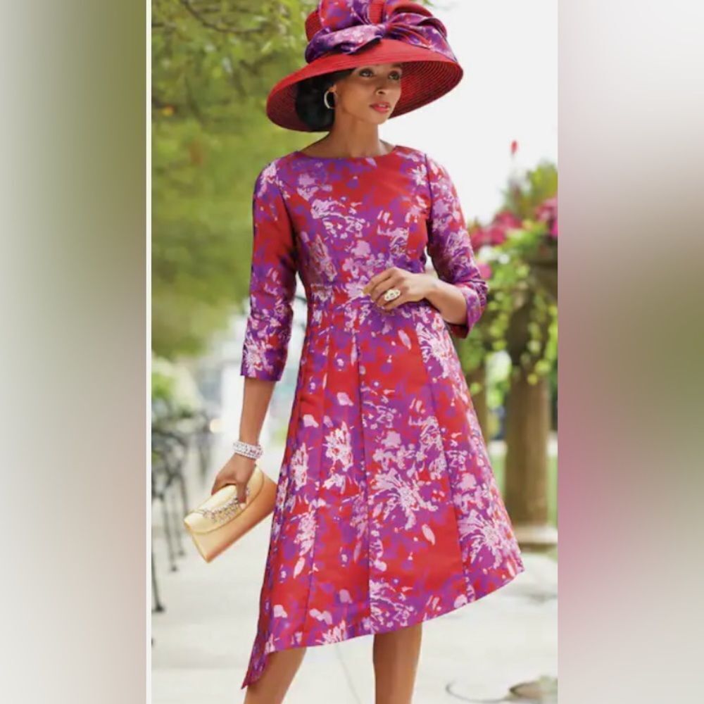 NEW ASHRO CHELLISE Jacquard Formal Wedding Church Asymmetrical Hem Midi Dress 12